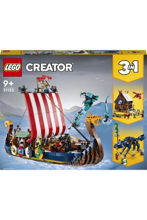 ® Creator 3-in-1-Wikingerschiff und Midgardschlange 31132 – für Kinder ab 9 Jahren, Schiff und Wolf darin - 3