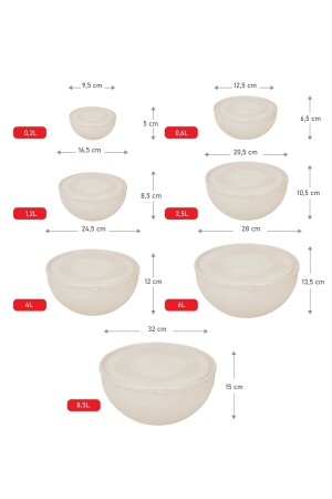 Cremefarbene runde Schüssel mit Deckel, 7 Stück, K2014 - 7