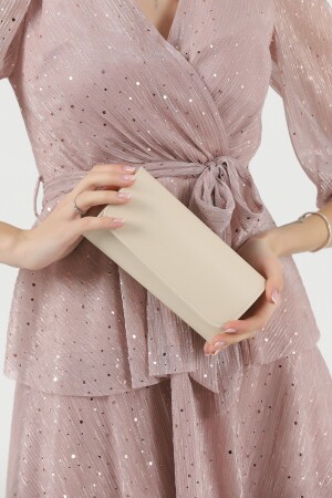 Cremefarbene, weiche Abendkleid-Portfolio-Clutch - 2