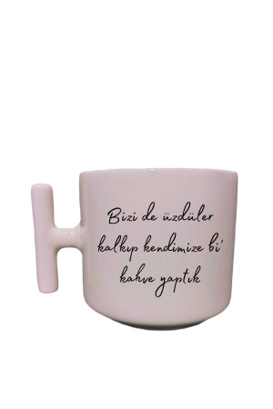 Cremefarbene, witzig geschriebene und humorvolle T-Tasse mit speziellem Design und bedrucktem Latte-Glas tkupa0001 - 3