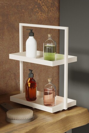 Cremefarbener zweistufiger rechteckiger Leder-Organizer für Küche, Schmuck, Make-up, Badezimmer, Organizer, 35 cm, L4282791854 - LİLLA HOME