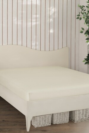 Cremefarbenes Doppelbett-Standard-King-Size-Bettlaken aus gekämmter Baumwolle, King-Size-Bett, 180 x 200 cm - 2