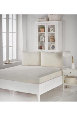 Cremefarbenes Doppelbett-Standard-King-Size-Bettlaken aus gekämmter Baumwolle, King-Size-Bett, 180 x 200 cm - 5