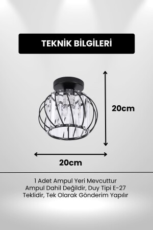 Crepuscolo Model Siyah Renk Metal Kristal Taşlı Salon Mutfak Yatak Oturma Odası Plafonyer Avize - 3