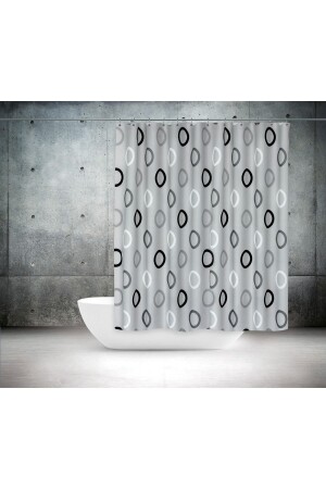 منز-بوليستر الأنسجة الجيوميترية النمط الرمادي الحمام الستائر الإنتاج المحلي الحمام الستائر البلاستيكي C-ring هدية - Tropikhome