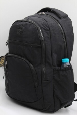 Crinkle-wasserdichter Stoff, schwarze Farbe, großer Unisex-Schulrucksack und Reisetasche // 1700 610001 - 6