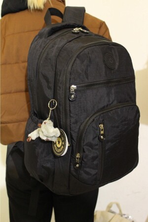 Crinkle-wasserdichter Stoff, schwarze Farbe, großer Unisex-Schulrucksack und Reisetasche // 1700 610001 - 4