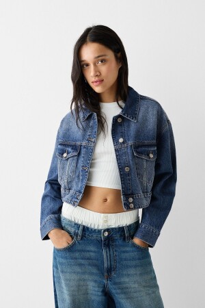 Crop denim ceket - 1