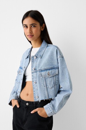 Crop denim ceket - 1