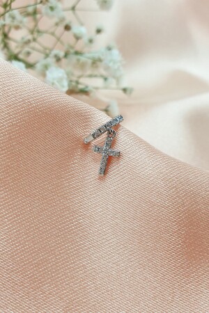 Cross Earcuff Haç Model Sıkıştırmalı Kıkırdak Küpe Sol - 3