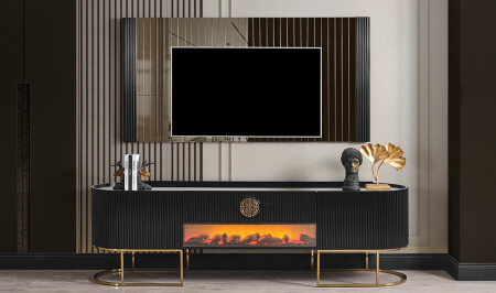 Crown Tv Ünitesi - Siyah - Gold - Cadde Yıldız