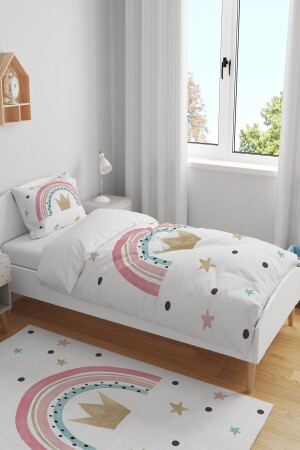 Crowned Rainbow Patterned Single Baby Kids Bettwäsche-Set evnev00049 - 4