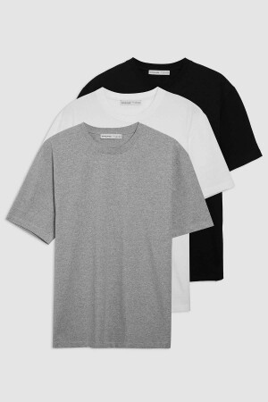 Cultıvated Erkek 3 Lü Paket Comfort Fit %100 Pamuk Kalın Dokulu Çok Renkli T-shirt - 1