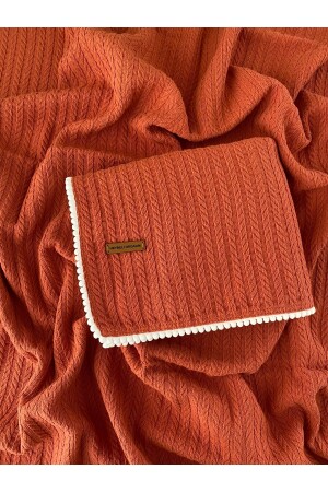 Cunda Serisi Örgü Desen %100 Pamuk Bebek Pike Battaniye Kiremit - 110x100 Cm 1001 - HEYBELİ ORGANİK