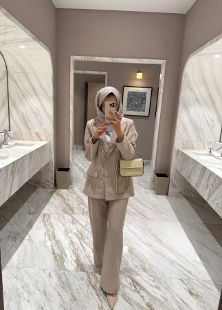 Cupro Kumaş Takım - Bej - Duendeca