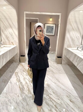 Cupro Kumaş Takım - Lacivert - Duendeca