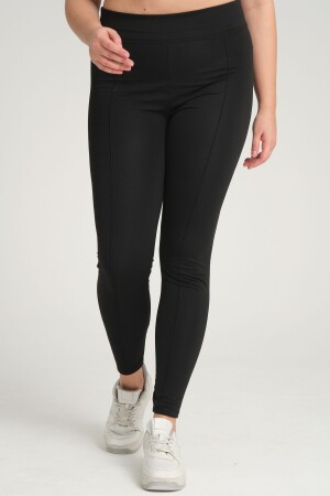 Curve Damen-Leggings mit geripptem, detailliertem Interlock-Stahlstrick in Übergröße, schwarze Hose - 1