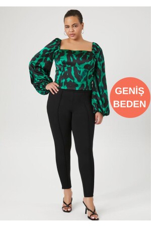 Curve Damen-Leggings mit großen Nähten, hoher Taille und schwarzer Hose - 1