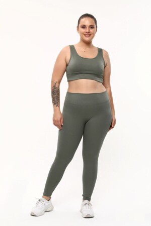 Curve Damen-Shapewear-Khaki-Strumpfhose in großer Größe aus Cord-Strickstoff mit hoher Taille - 1