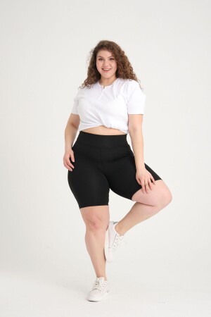 Curve Damen-Strick-Biker-Shorts in Übergröße, hohe Taille, kurze schwarze Strumpfhose - 1