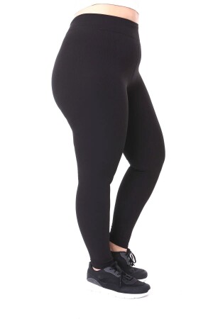 Curve Damen-Strumpfhose, große Größe, schnurgebundener Strickstoff, hohe Taille, Schwarz - 1