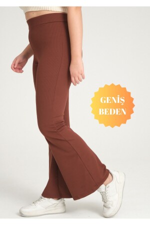 Curve Plus Size gerippte braune Strumpfhose mit ausgestelltem Bein und hoher Taille - 1