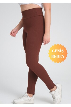 Curve Plus Size gerippte braune Strumpfhose mit hoher Taille - 1