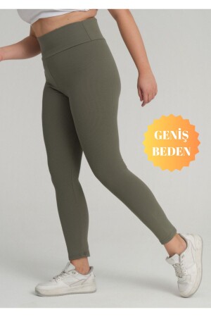 Curve Plus Size gerippte Khaki-Shape-Strumpfhose mit hoher Taille - 1