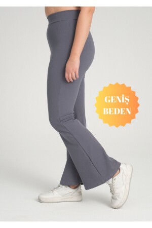 Curve Plus Size-Strumpfhose in Anthrazit mit geripptem, ausgestelltem Bein und hoher Taille - 1