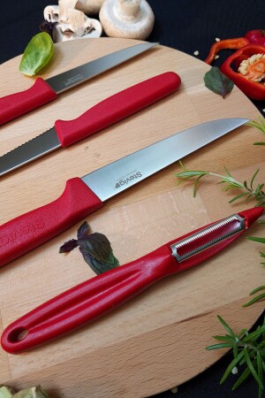 Cut 4 Frischgemüseschäler und Messerset 4-teilig Rot St-402 - 6