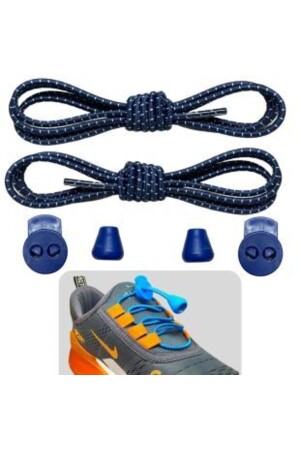 Çzg Lacivert Akıllı Bağcık- Pratik Lastikli Ayakkabı Bağcığı- Spor- Çocuk- Klasik Ve Bot Bağcığı- - 1