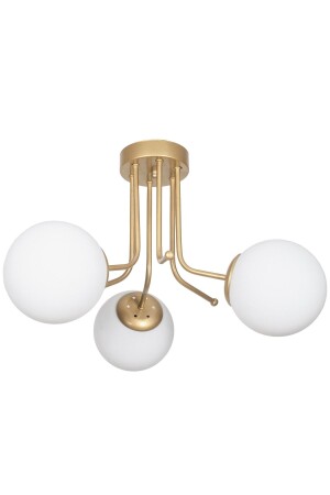 Daisy Luxus Modern Design Plafonier Gold Farbe Weiß Glas Wohnzimmer - Küche - Schlafzimmer 3-teiliger Kronleuchter DAİ777 - 1