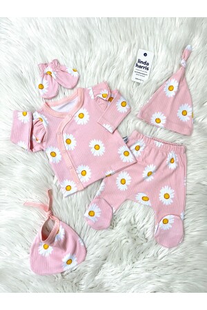 Daisy Pattern Pembe 5’li Yenidoğan Kız Bebek Hastane Çıkışı Seti - 3