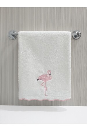 Dalgalı Kenar Flamingo Nakışlı Havlu El - Yüz 50x90 Cm %100 Pamuk TNMHM210200H2 - Tanem Home