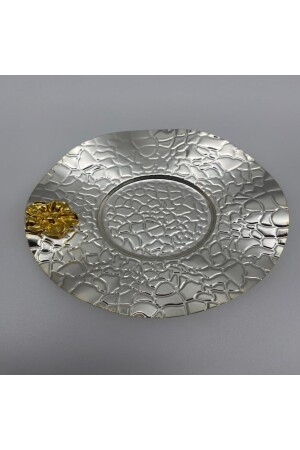 Dalgalı Model Çay Tabağı Çay Kahve Sunum Gümüş Serisi Çiçekli Aksesuar Altın Renkli Bardak Altlığı Çaytbk01 - 2