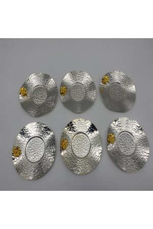 Dalgalı Model Çay Tabağı Çay Kahve Sunum Gümüş Serisi Çiçekli Aksesuar Altın Renkli Bardak Altlığı Çaytbk01 - 3