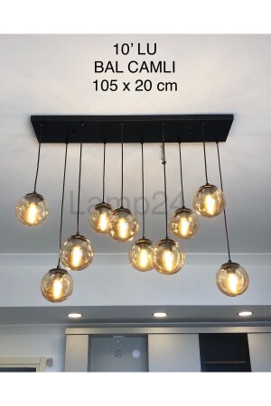 Dali Serisi 10'lu Yemek Masası Avizesi - Siyah Kasa - Bal Cam TRK-GLOP10 - Lamp24