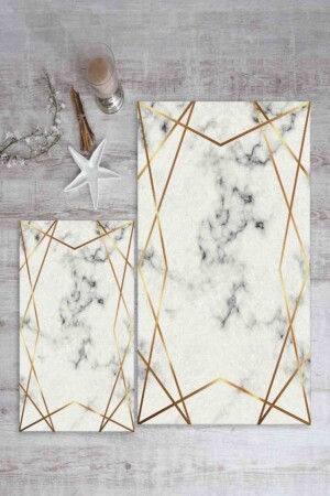 MNZ-Chessboard Stripped Marble Patterned 2-piece Bathroom Carpet Set (40x60/60x100) - Wly200 WLY200 - WOOLLY HOME COLLECTİON