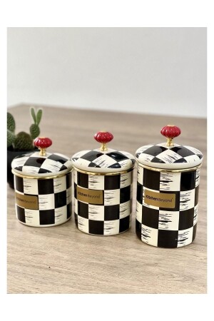 3-teiliges Glas/Gewürzstreuer aus Emaille mit Schachbrettmuster 8681145088423 - ACAR