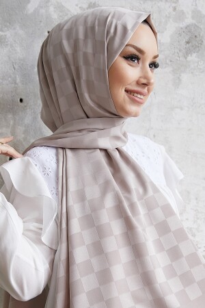 Dama seidiger Jacquard-Hijab-Schal – Beige OZ1001 - 6