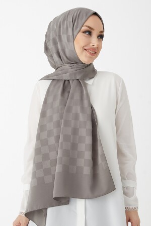 Dama seidiger Jacquard-Hijab-Schal – Dunkelgrau OZ1001 - 9