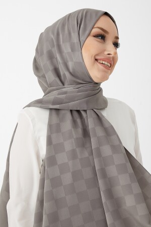 Dama seidiger Jacquard-Hijab-Schal – Dunkelgrau OZ1001 - 6