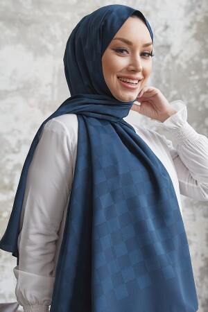 Dama seidiger Jacquard-Hijab-Schal – Marineblau OZ1001 - 4