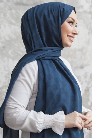 Dama seidiger Jacquard-Hijab-Schal – Marineblau OZ1001 - 7