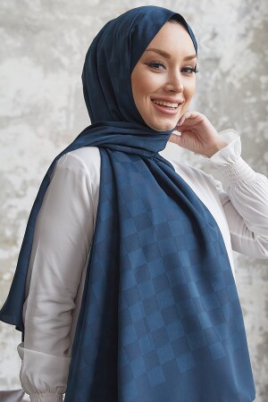 Dama seidiger Jacquard-Hijab-Schal – Marineblau OZ1001 - 2