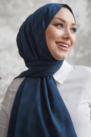 Dama seidiger Jacquard-Hijab-Schal – Marineblau OZ1001 - 3