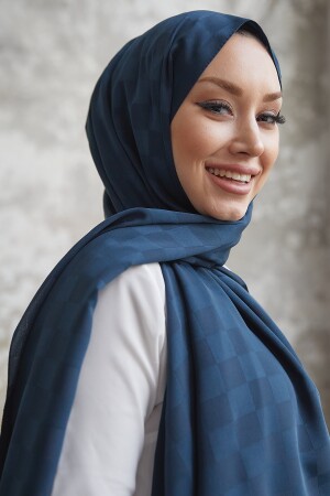 Dama seidiger Jacquard-Hijab-Schal – Marineblau OZ1001 - 4