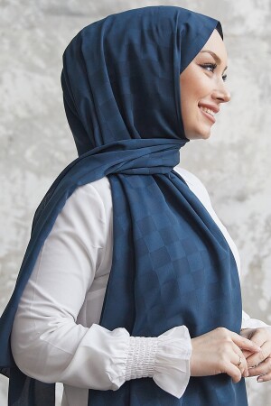 Dama seidiger Jacquard-Hijab-Schal – Marineblau OZ1001 - 5