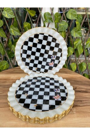 Karierter, goldener 6-teiliger Servierteller. - Gürcüglass