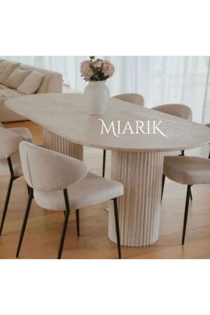 Damaris 2 Sütunlu Ayaklı Traverten Mermer Yemek Masası - Miarik Design & Dekorasyon